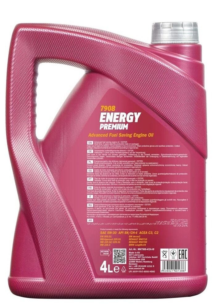 MANNOL Mannol 5W-30 Fully Synthetic Energy Premium Engine Oil - 4 Liters  - Image 2