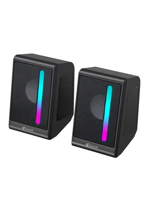 KISONLI X16 USB + AUX 3.5MM Speaker RGB Speaker for Computer, LAPTOP 3 WATT PER SPEAKER  WITH MODERN ERGONOMIC DESIGN PERFECT FOR YOUR COMPUTER  SETUP