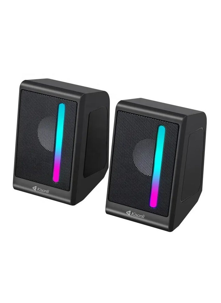 KISONLI X16 USB + AUX 3.5MM Speaker RGB Speaker for Computer, LAPTOP 3 WATT PER SPEAKER  WITH MODERN ERGONOMIC DESIGN PERFECT FOR YOUR COMPUTER  SETUP