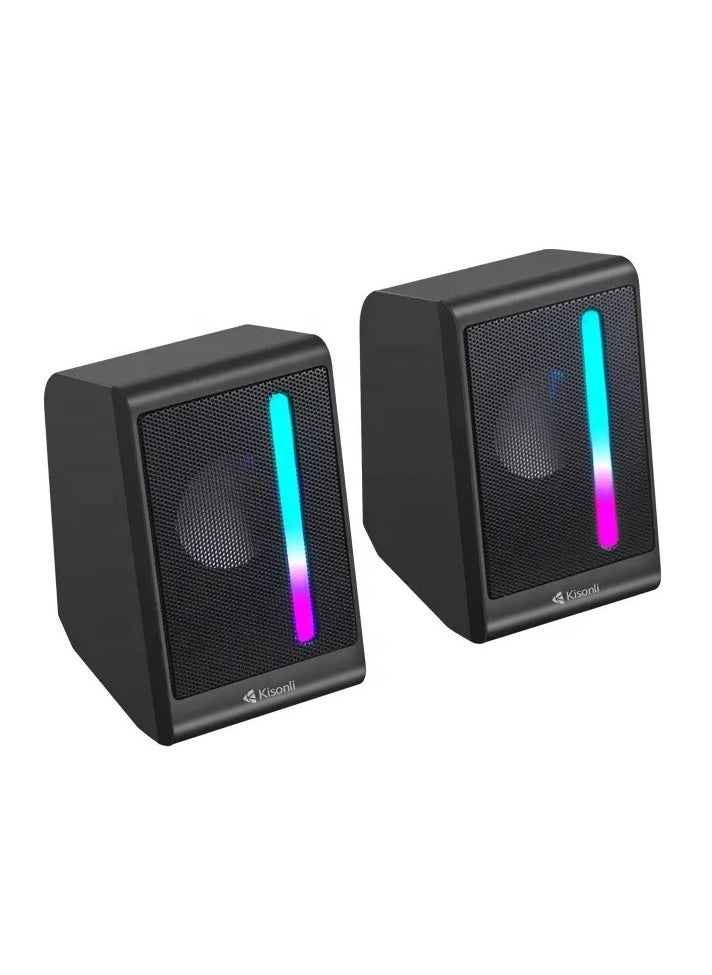 KISONLI X16 USB + AUX 3.5MM Speaker RGB Speaker for Computer, LAPTOP 3 WATT PER SPEAKER  WITH MODERN ERGONOMIC DESIGN PERFECT FOR YOUR COMPUTER  SETUP