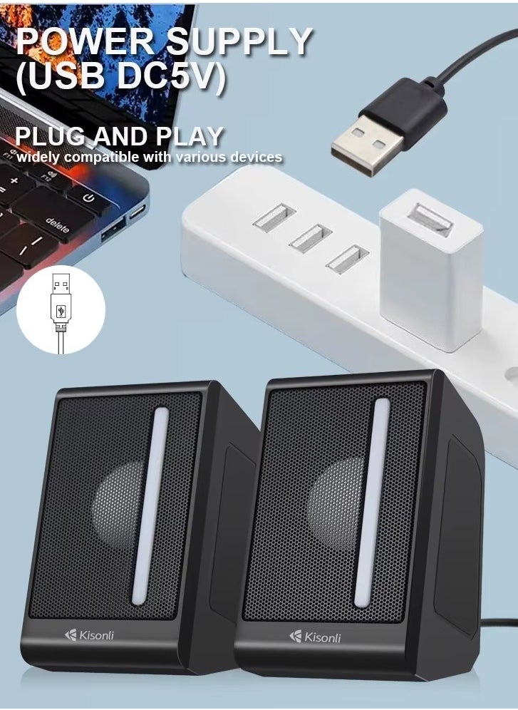 KISONLI X16 USB + AUX 3.5MM Speaker RGB Speaker for Computer, LAPTOP 3 WATT PER SPEAKER  WITH MODERN ERGONOMIC DESIGN PERFECT FOR YOUR COMPUTER  SETUP