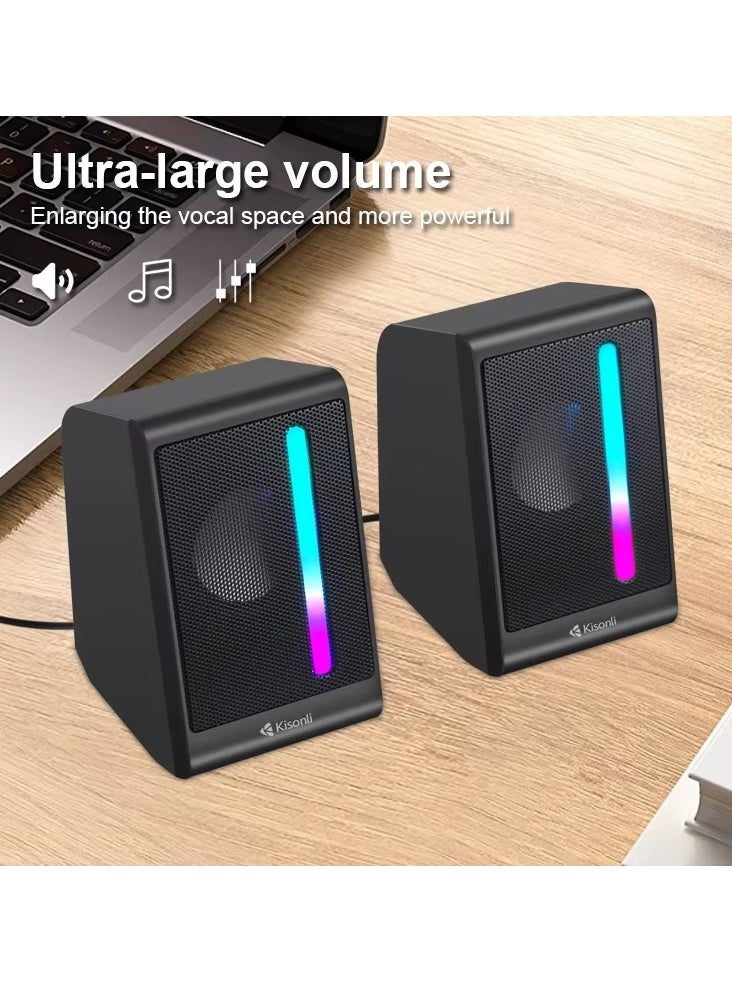 KISONLI X16 USB + AUX 3.5MM Speaker RGB Speaker for Computer, LAPTOP 3 WATT PER SPEAKER  WITH MODERN ERGONOMIC DESIGN PERFECT FOR YOUR COMPUTER  SETUP