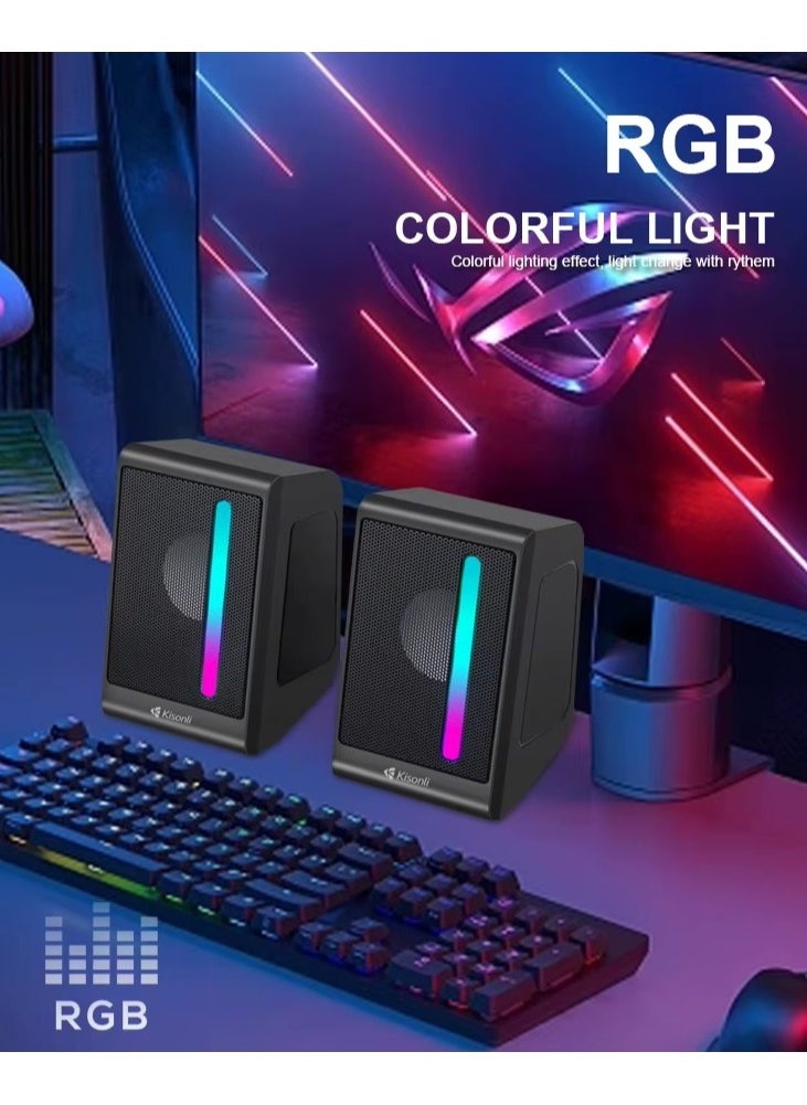 KISONLI X16 USB + AUX 3.5MM Speaker RGB Speaker for Computer, LAPTOP 3 WATT PER SPEAKER  WITH MODERN ERGONOMIC DESIGN PERFECT FOR YOUR COMPUTER  SETUP