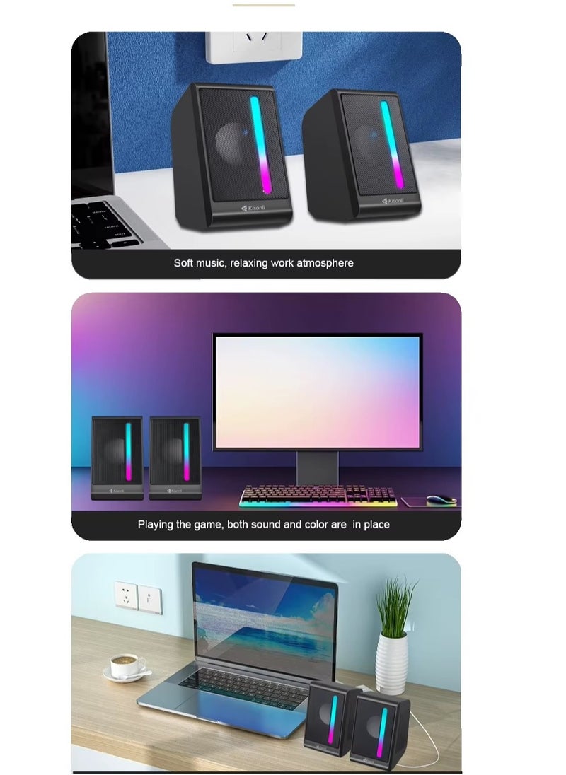 KISONLI X16 USB + AUX 3.5MM Speaker RGB Speaker for Computer, LAPTOP 3 WATT PER SPEAKER  WITH MODERN ERGONOMIC DESIGN PERFECT FOR YOUR COMPUTER  SETUP