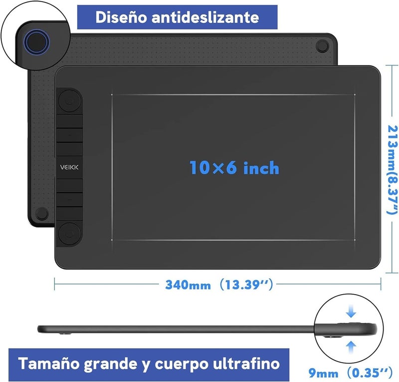 فايك لوحة رسم VEIKK VK1060PRO بحجم 10×6 بوصة مع 8 مفاتيح اختصار، وتصميم قرص مزدوج، و8192 مستوى ضغط، وقلم بدون بطارية، متوافقة مع Windows/Mac OS/Android/Linux - Image 5
