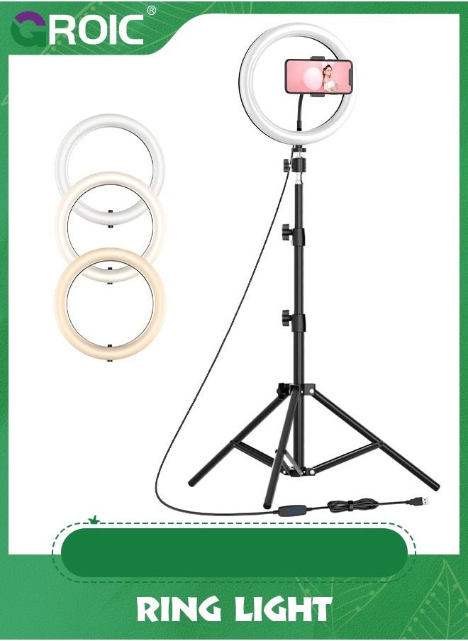 GROIC - 12" Ring Light with Tripod Stand & phone holder, LED Ring Light Kits for Selfie, Makeup, Video, with 3 Light Modes - Image 1