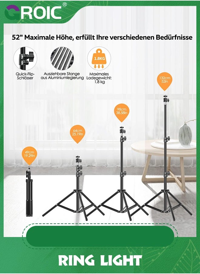 GROIC - 12" Ring Light with Tripod Stand & phone holder, LED Ring Light Kits for Selfie, Makeup, Video, with 3 Light Modes - Image 1
