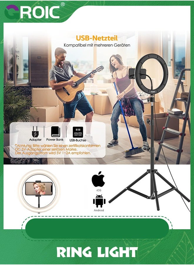 GROIC - 12" Ring Light with Tripod Stand & phone holder, LED Ring Light Kits for Selfie, Makeup, Video, with 3 Light Modes - Image 1