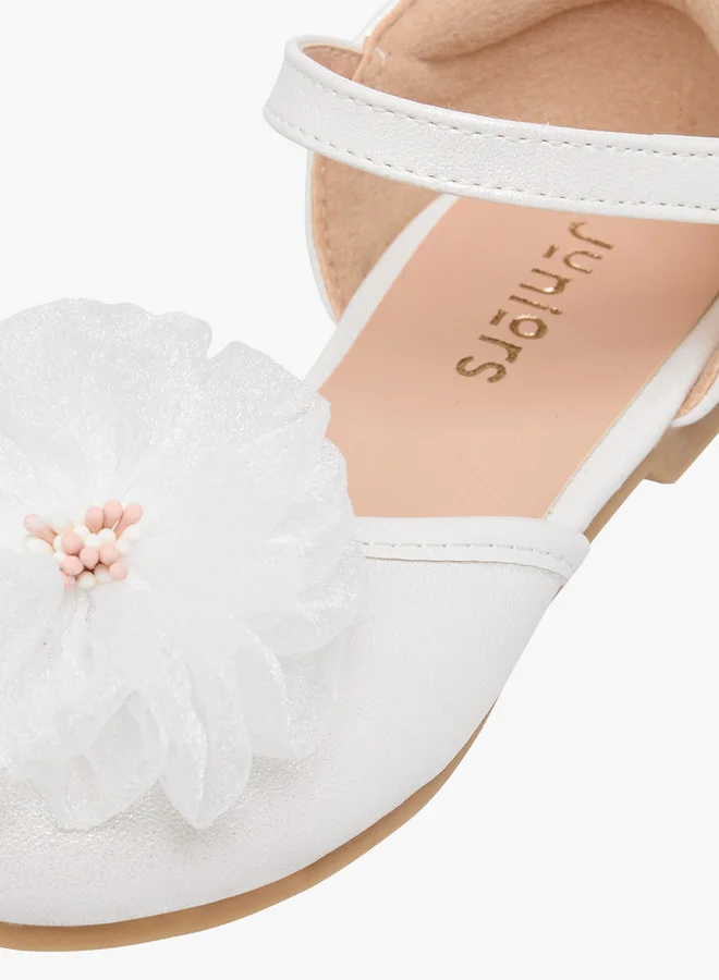 JUNIORS Girls Floral Accent Ballerina Shoes with Hook and Loop Closure