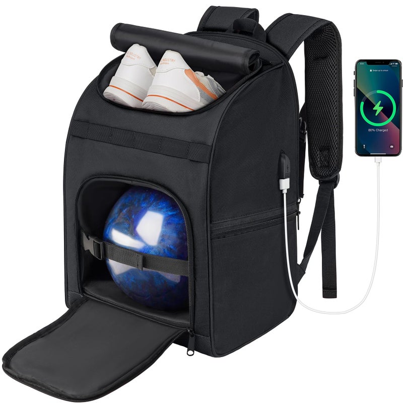 Ciihars Bowling Backpack Single Bowling Ball Bag with Shoe Bag Up to Size 16 Protective Foam Padded Accessories Gifts Bag with Padded Ball HolderBLACK - Image 2