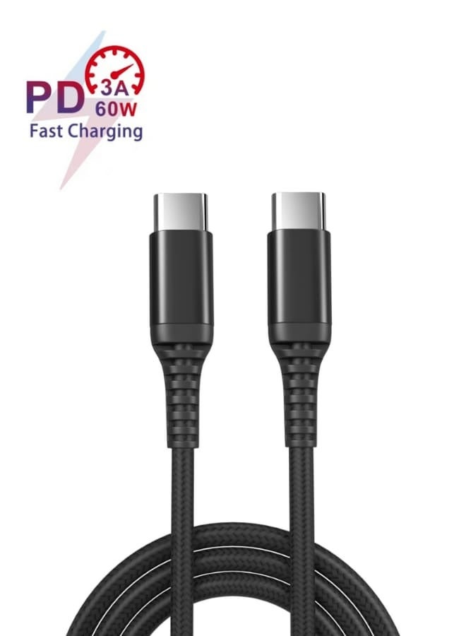 تقليدي كابل شحن سريع USB-C إلى USB-C 60 واط من النايلون المضفر بطول 1.5 متر – كابل PD لشحن ماك بوك، آيباد برو، آيفون 16 برو ماكس/15 برو ماكس، سامسونج جالاكسي S24/S23/S22، جوجل بيكسل، ون بلس، هواوي، شاومي، وجميع الأجهزة بمنفذ USB-C - Image 1