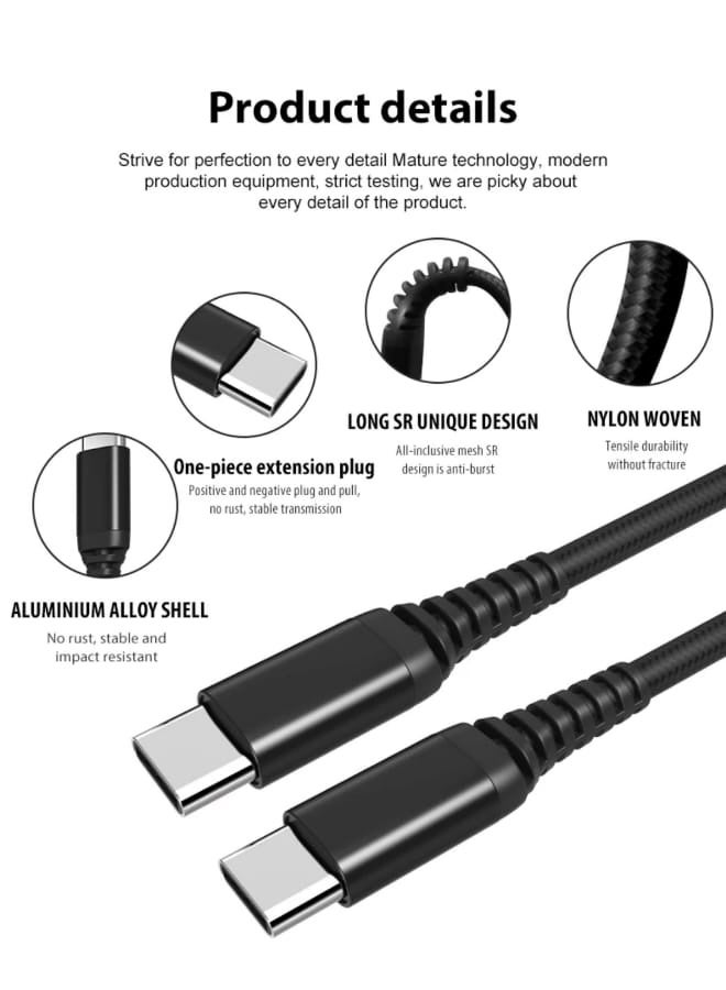 تقليدي كابل شحن سريع USB-C إلى USB-C 60 واط من النايلون المضفر بطول 1.5 متر – كابل PD لشحن ماك بوك، آيباد برو، آيفون 16 برو ماكس/15 برو ماكس، سامسونج جالاكسي S24/S23/S22، جوجل بيكسل، ون بلس، هواوي، شاومي، وجميع الأجهزة بمنفذ USB-C - Image 4