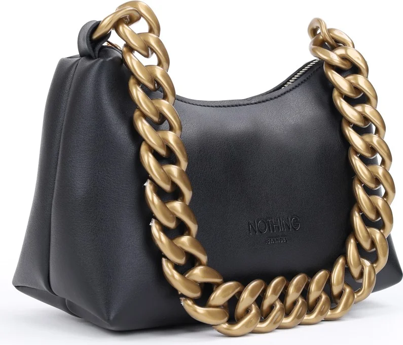 نوثينج Women's Soft Leather Chain Detailed Handled Mini Hand Shoulder Baguette Bag