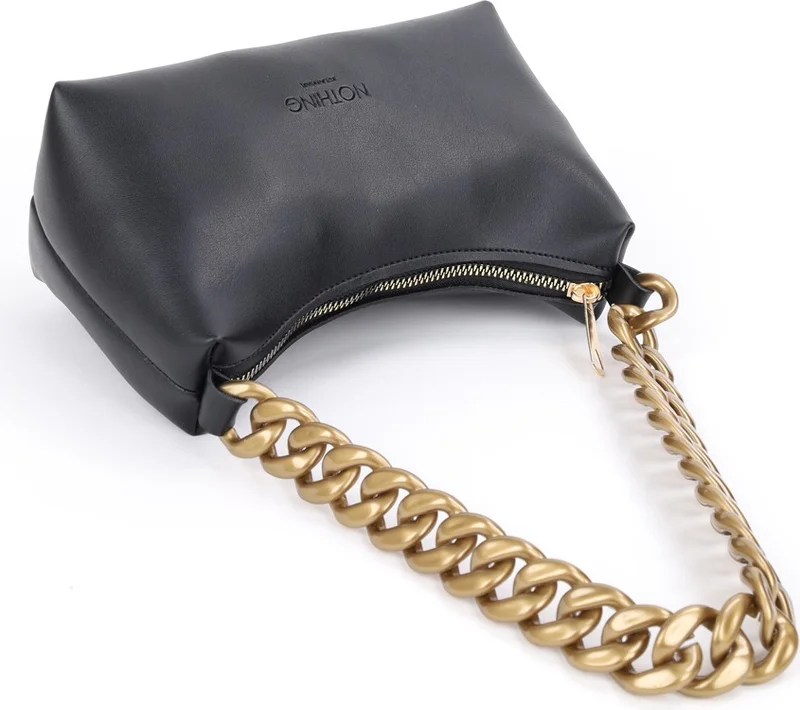 نوثينج Women's Soft Leather Chain Detailed Handled Mini Hand Shoulder Baguette Bag