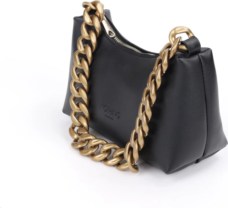 نوثينج Women's Soft Leather Chain Detailed Handled Mini Hand Shoulder Baguette Bag