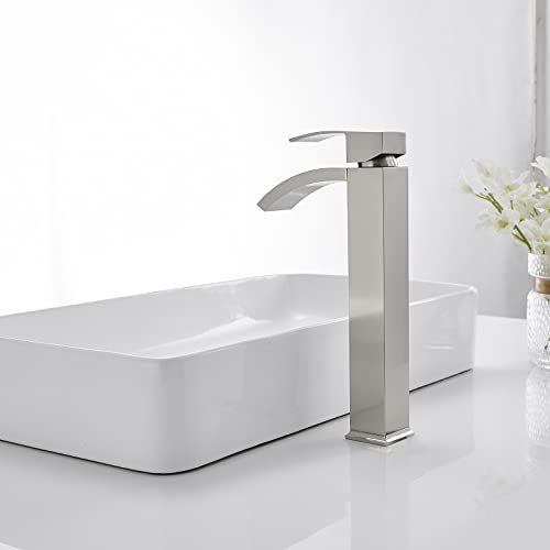 Green Spring Greenspring Brushed Nickel Vessel Sink Faucet, Waterfall Bathroom Faucets, Tall Spout Single Handle Single Hole Bathroom Faucets with Pop Up Drain and Without Overflow Basin Faucet Supply Line - Image 4