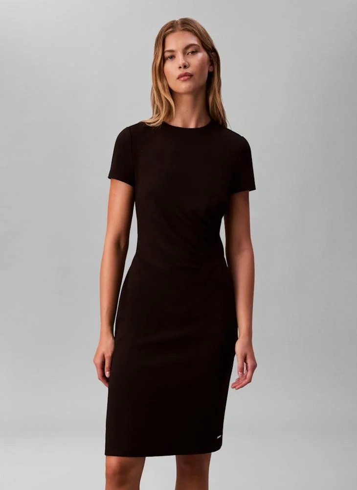 كالفن كلاين Ruched Detailed Short Sleeve Crew Neck Midi Dress
