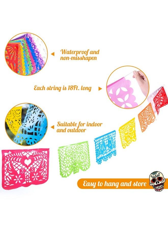 Johouse 2Pack Mexican Party Banner 18 Feet Plastic Fiesta Banner Cinco De Mayo Dia De Los Muertos Decor Day Of The Dead Papel Picado Decorations Mexican Party Supplies  - Image 5