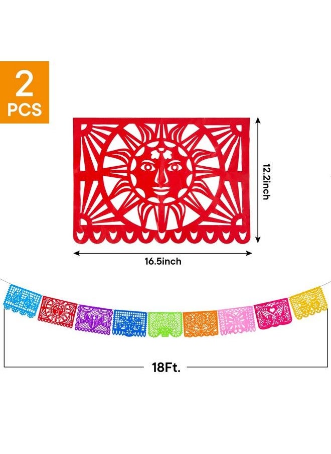Johouse 2Pack Mexican Party Banner 18 Feet Plastic Fiesta Banner Cinco De Mayo Dia De Los Muertos Decor Day Of The Dead Papel Picado Decorations Mexican Party Supplies  - Image 3