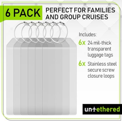 Untethered Cruise Luggage Tag Holders (6 Pack, Wide) | Clear Luggage Tags for Cruise Ships | Durable PVC Travel Bag ID Tags (6.3" x 3.5") - Image 5