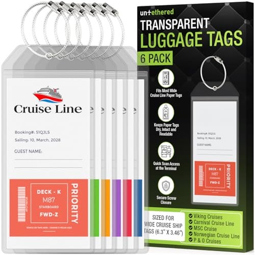 Untethered Cruise Luggage Tag Holders (6 Pack, Wide) | Clear Luggage Tags for Cruise Ships | Durable PVC Travel Bag ID Tags (6.3" x 3.5") - Image 1