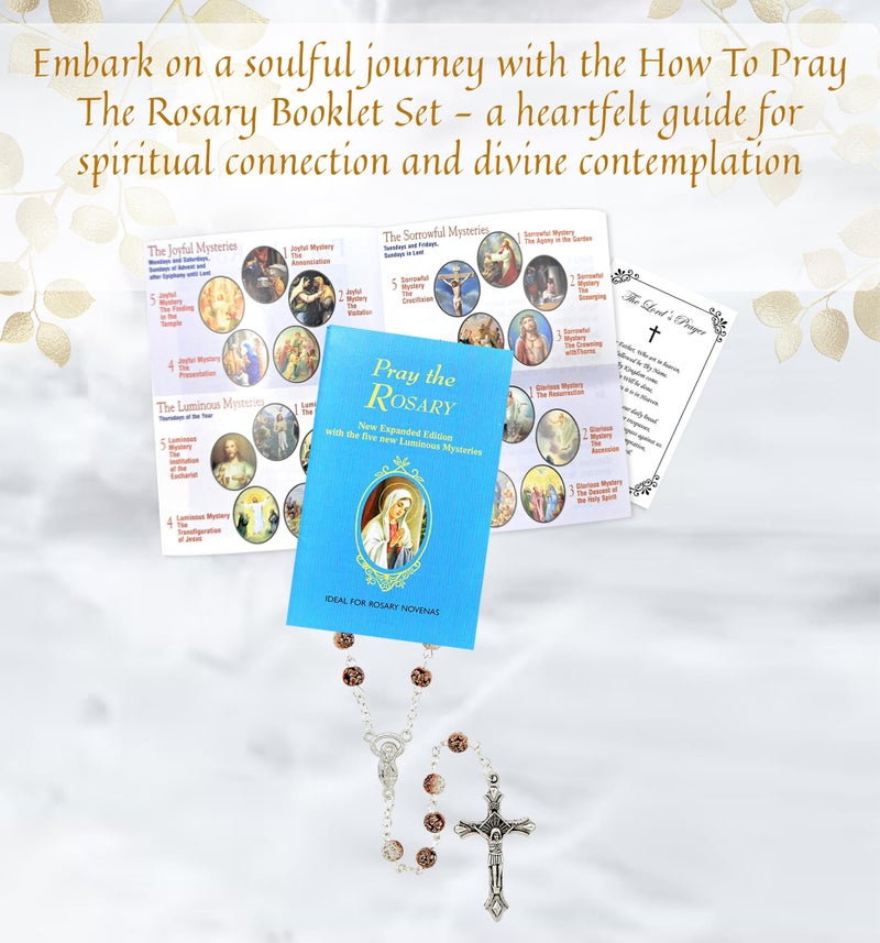 Trendzeen How To Pray The Rosary Booklet - How To Pray The Rosary Pamphlet Catholic Guide, Brown Beads Rosary, The Lord's Prayer Card - How To Pray The Rosary Prayer Book Set of 4 Items - Image 2
