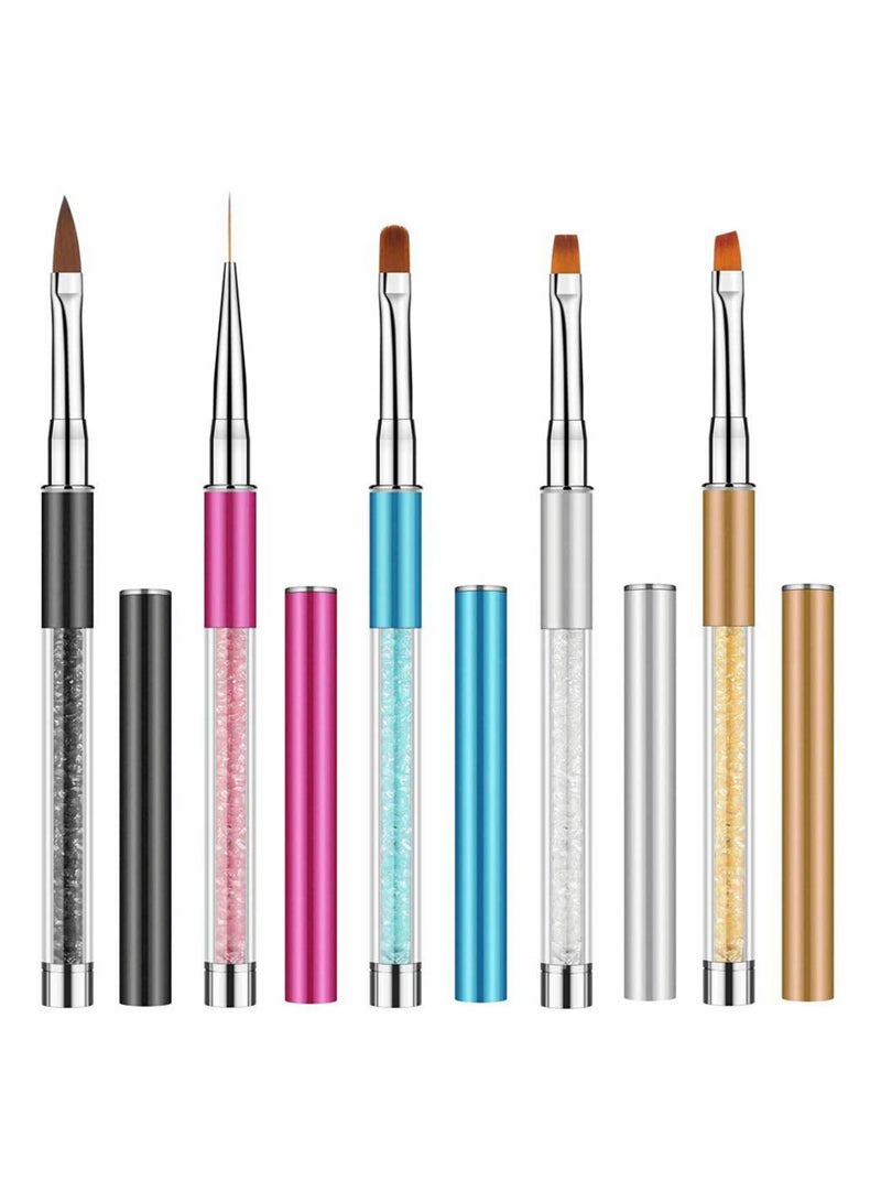 Excefore Nail Art Brush Set Nail Art Tips Builder Brush, UV Gel Acrylic Nail Brush, Nylon Hair Brush Pen Tool, for Nail Art Design Painting Salon and DIY, 5 Pieces  - Image 1