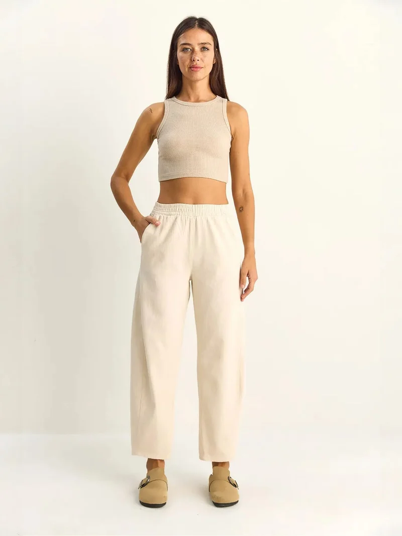 Bianco Lucci LUCCI Elastic Waist Straight Leg Pants with Pockets