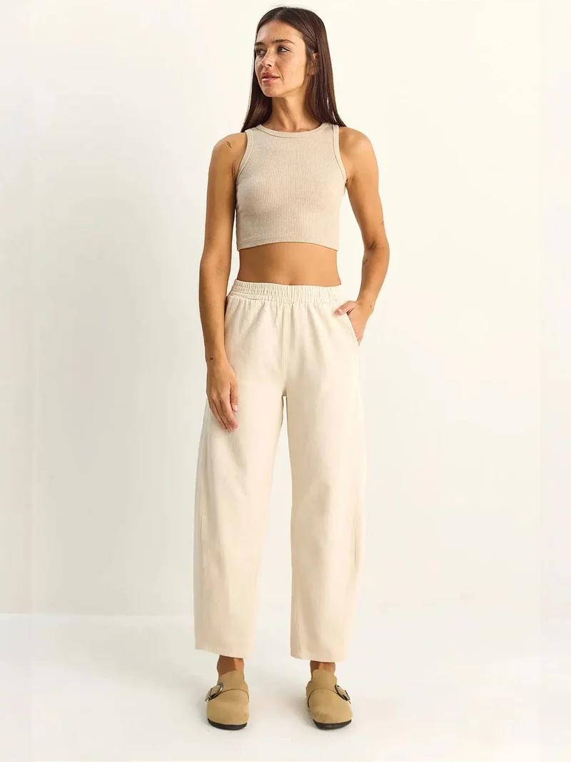 Bianco Lucci LUCCI Elastic Waist Straight Leg Pants with Pockets
