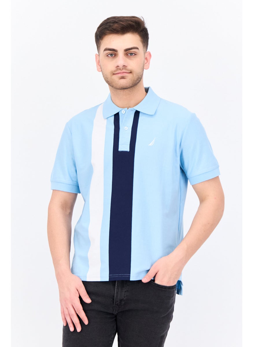 NAUTICA Men Regular Fit Stripe Short Sleeve Polo Shirts, Sky Blue Combo  - Image 1