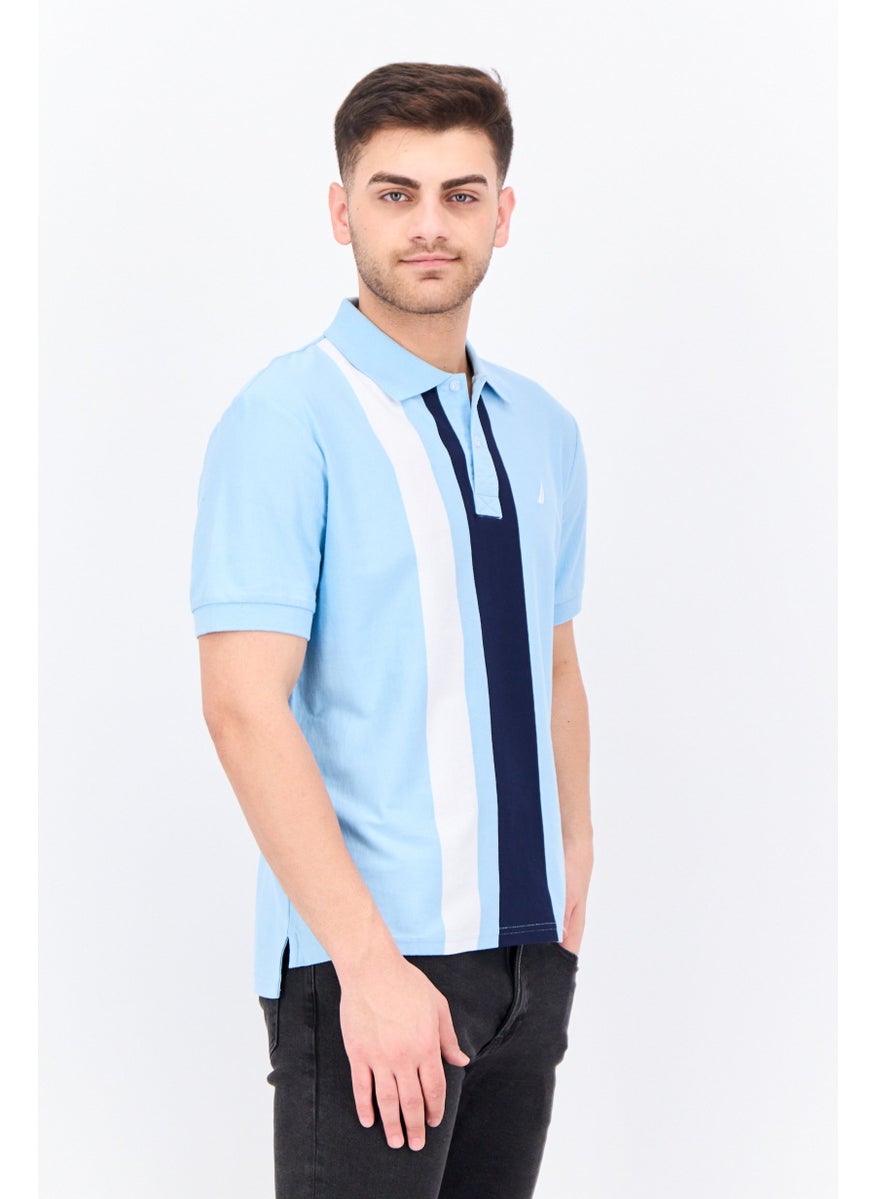 NAUTICA Men Regular Fit Stripe Short Sleeve Polo Shirts, Sky Blue Combo  - Image 2