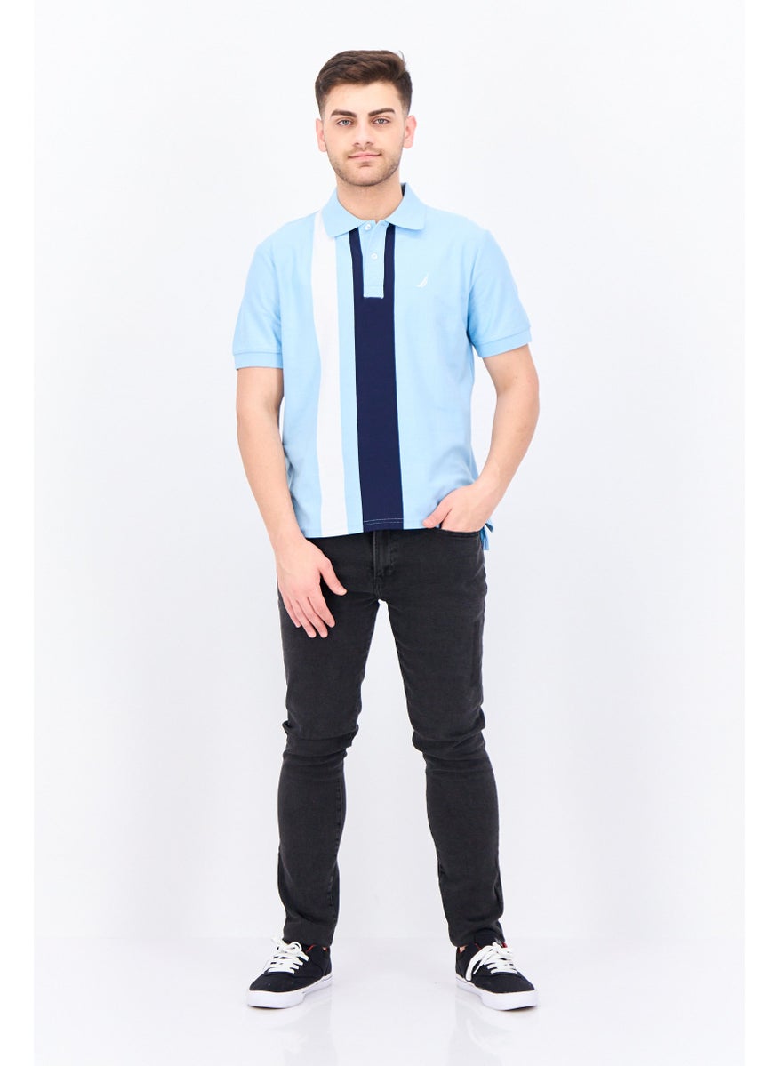 NAUTICA Men Regular Fit Stripe Short Sleeve Polo Shirts, Sky Blue Combo  - Image 4