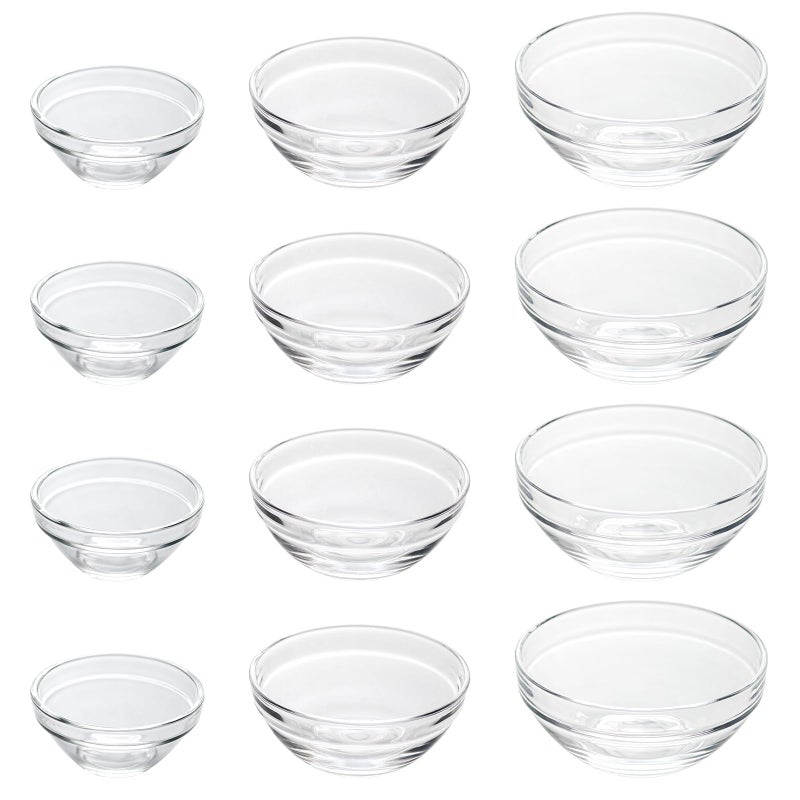 Iyulania 3 Sizes of Clear Glass Bowls, 2.5, 3.5 & 8.5 oz, Small Prep Bowls for Salt, Herbs, Spices and Dry Ingredients, Set of 12 - Image 1