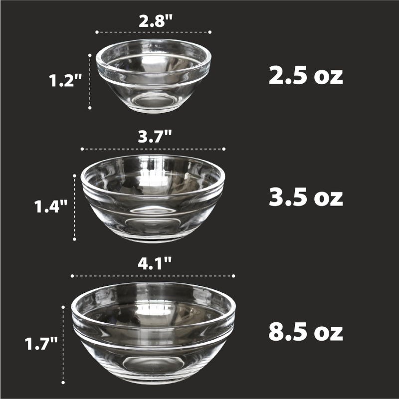 Iyulania 3 Sizes of Clear Glass Bowls, 2.5, 3.5 & 8.5 oz, Small Prep Bowls for Salt, Herbs, Spices and Dry Ingredients, Set of 12 - Image 5