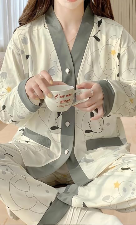 Celary Korean Style Women’s Night Suit|| Cute Printed Pajama Set with Long Sleeve Top & Pants|| Cotton Loungewear||Winter Night Dress|| Full Sleeves with Front Buttons - Image 5