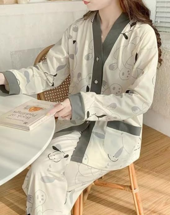 Celary Korean Style Women’s Night Suit|| Cute Printed Pajama Set with Long Sleeve Top & Pants|| Cotton Loungewear||Winter Night Dress|| Full Sleeves with Front Buttons - Image 2