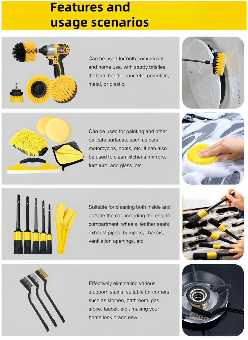 nihao 21-Piece Car Cleaning Brush Set Electric Drill Brush Set Car Wash Exhaust Vent Air Conditioning Brush Car Wheel Cleaning Brush With Storage Bag  - Image 5