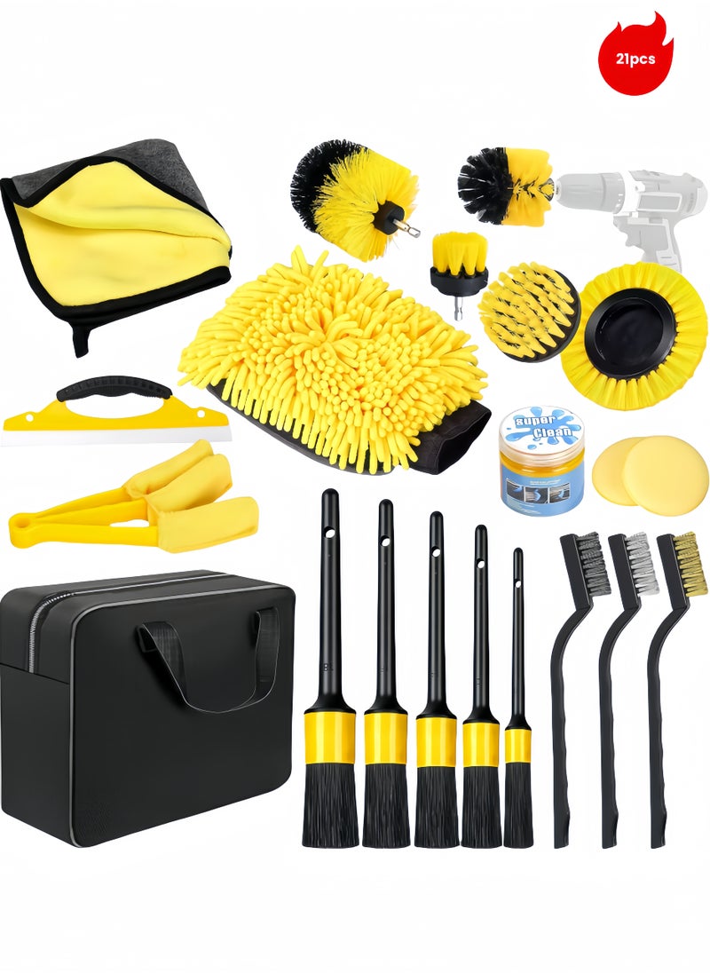 nihao 21-Piece Car Cleaning Brush Set Electric Drill Brush Set Car Wash Exhaust Vent Air Conditioning Brush Car Wheel Cleaning Brush With Storage Bag  - Image 1