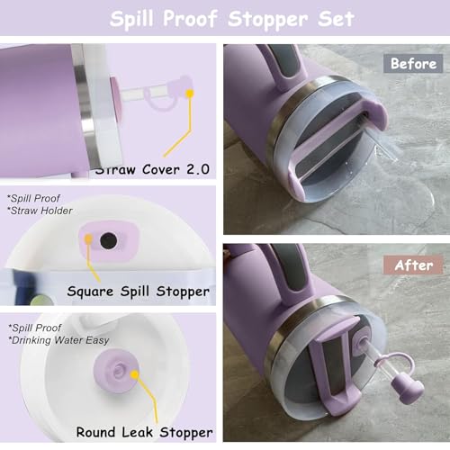 vikgle Stanley Cup Accessories Set,Including 2 Pcs 0.4in Straw Cover, 1 Silicone Spill-Proof Stopper Set of 3, 1 Cute Purple Flower Handle Charm, 1 Silicone Boot Fits Stanley 40&30 Oz Tumbler (Purple) - Image 5