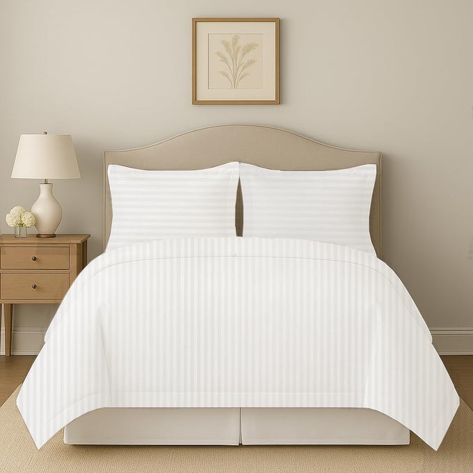 ULTRA SILKY SOFT EGYPTIAN COTTON OVERSIZED KING 120X98 SIZE 3PIECES DUVET COVER HIDDEN ZIPPER CLOSER CORNER TIES DURABLE AND FADE RESISTANT WHITE STRIPED