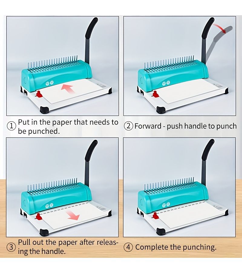 This Comb Binding Machine With 21 Holes Cyan Enhances Contact Area For Easier And Quicker Use With Adjustable Edge Distance Compatible With A4 A5 And Letter Paper - Image 3