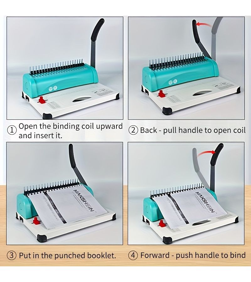 This Comb Binding Machine With 21 Holes Cyan Enhances Contact Area For Easier And Quicker Use With Adjustable Edge Distance Compatible With A4 A5 And Letter Paper - Image 4