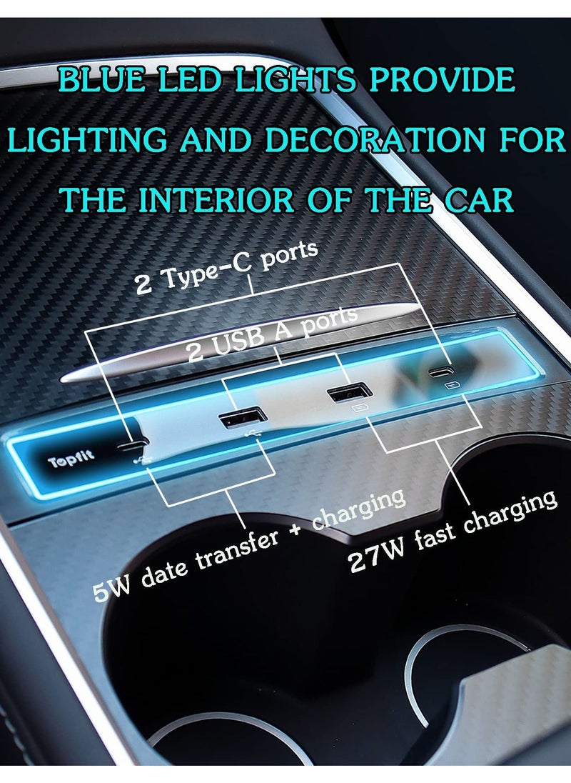KASTWAVE - KASTWAVE لمحطة إرساء Tesla Model 3 / Y، موزع USB LED 4 في 1، محطة إرساء متوافقة (2021 2022) لمحول محور وحدة التحكم المركزية، ملحقات تمديد الكابلات متعددة المنافذ - Image 1
