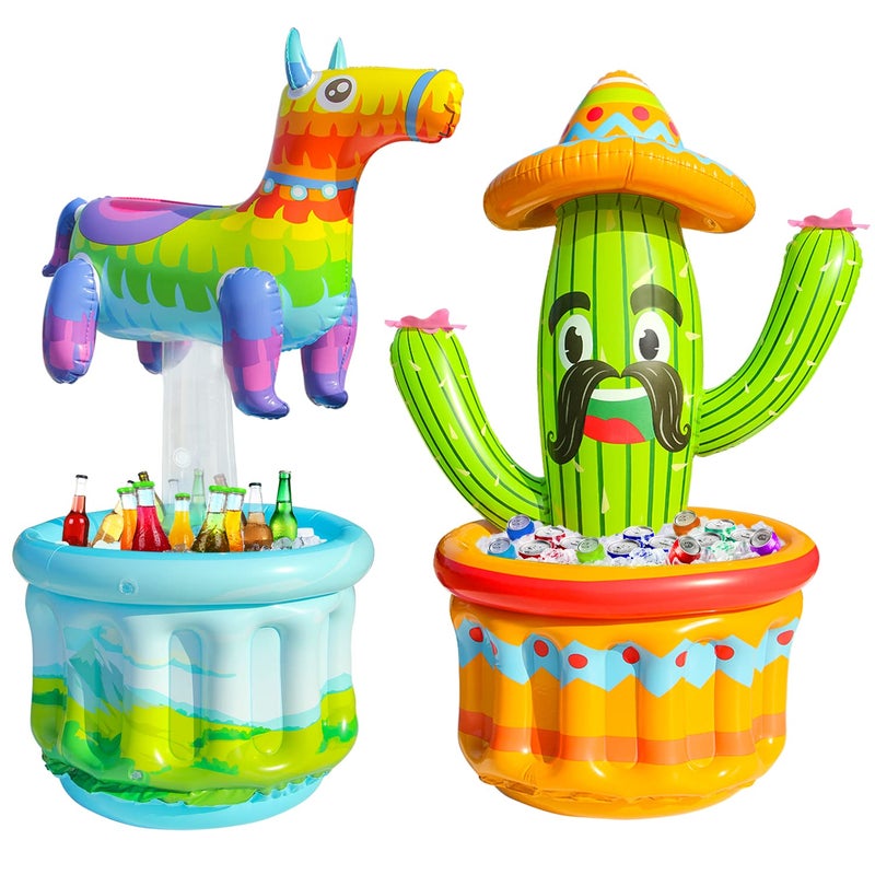 PARENTSWELL 475 Drink Cooler for Parties 2 Pack Inflatable Cactus Ice Bucket for BBQ Bachelorette Supplies Pool Party Picnic Floating Cooler for Hawaiian Luau Tropical Summer Party Decorations - Image 2