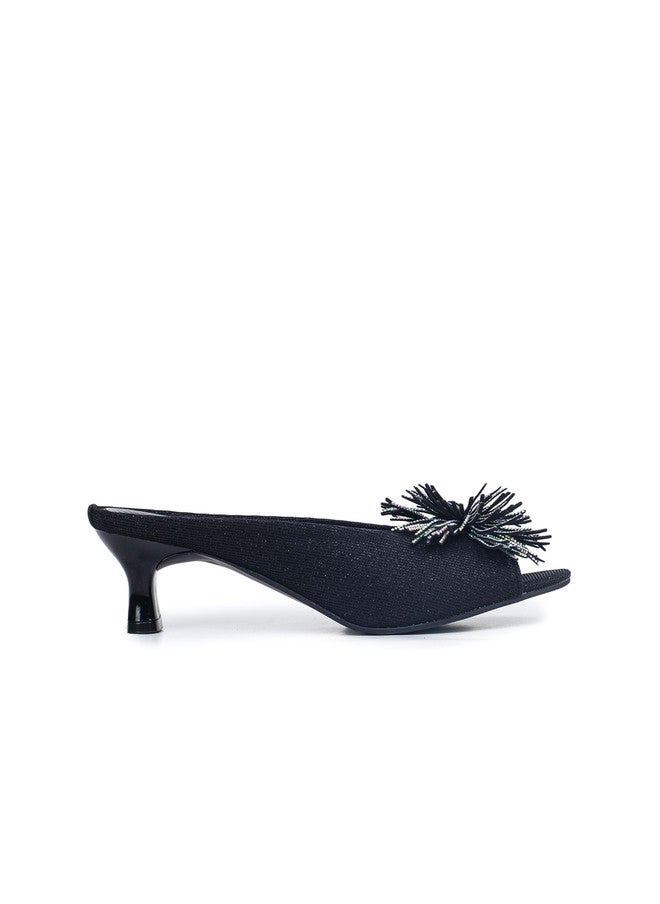 She Zone Black Embellished Party Kitten Sandals for Women - Image 4