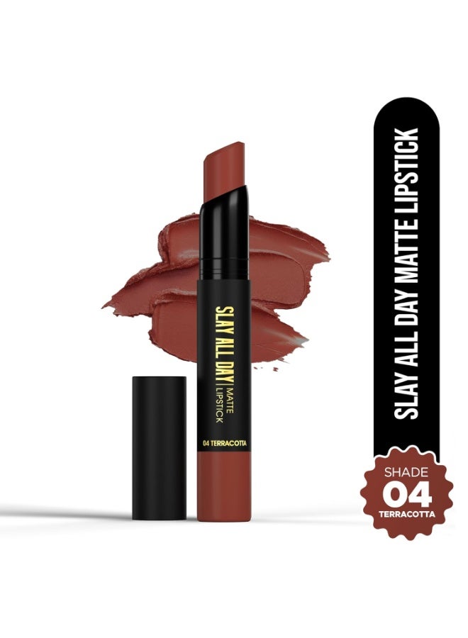 Hilary Rhoda Slay All Day Matte Lipstick | Transfer-proof & Smudge-proof | Long-Lasting & Premium Creamy Lipstick | Waterproof & Vibrant Colour lipstick | 2.6g (Terracotta - Shade 04) - Image 3