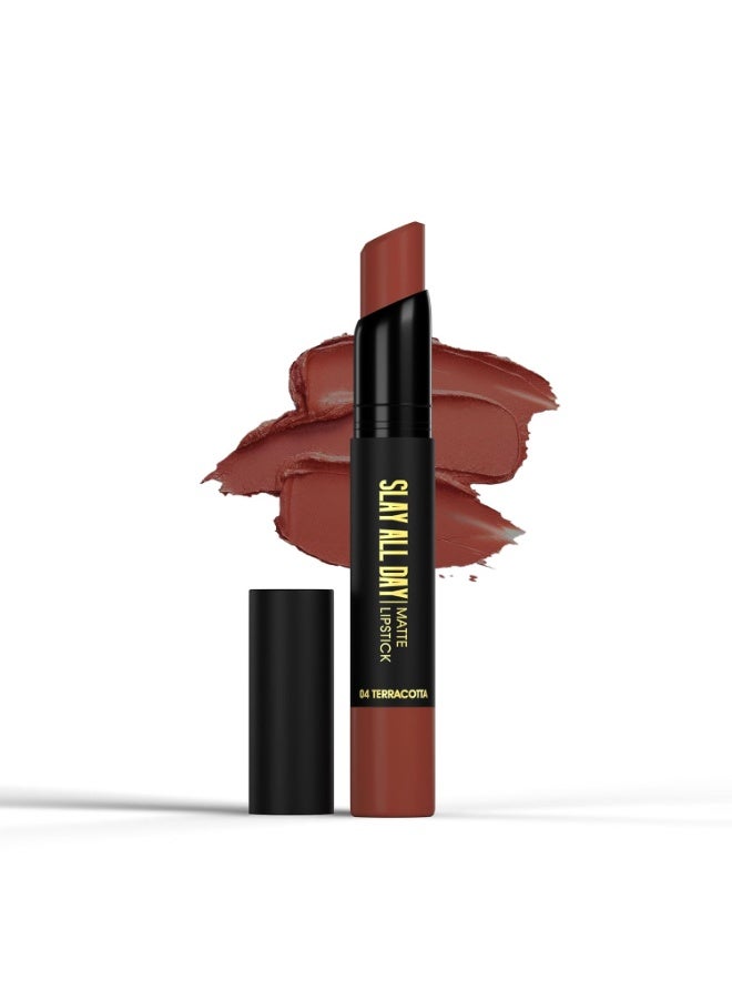 Hilary Rhoda Slay All Day Matte Lipstick | Transfer-proof & Smudge-proof | Long-Lasting & Premium Creamy Lipstick | Waterproof & Vibrant Colour lipstick | 2.6g (Terracotta - Shade 04) - Image 1