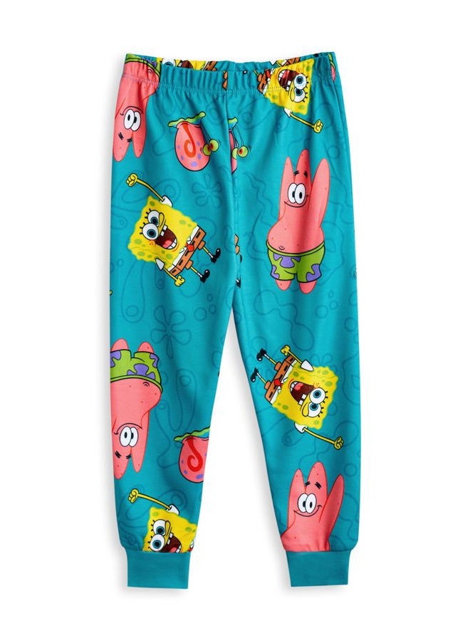 Spongebob Squarepants طقم بيجامة للأطفال من سبونج بوب سكوير بانتس - عبوة من 2 | تي شيرت بأكمام طويلة باللونين الأصفر والأزرق مع رسومات شخصيات | بيجامة بنمط طباعة المرجان لباتريك ستار | هدية من سلسلة الرسوم المتحركة - Image 3