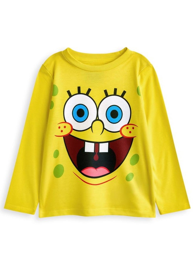 Spongebob Squarepants طقم بيجامة للأطفال من سبونج بوب سكوير بانتس - عبوة من 2 | تي شيرت بأكمام طويلة باللونين الأصفر والأزرق مع رسومات شخصيات | بيجامة بنمط طباعة المرجان لباتريك ستار | هدية من سلسلة الرسوم المتحركة - Image 4