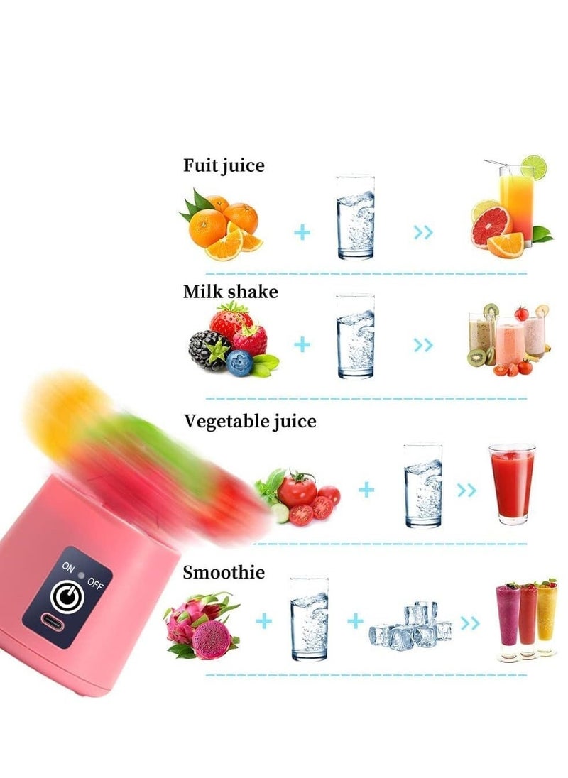 ELTRAZONE Portable Blender Cup,Electric USB Juicer Blender,Mini Blender Portable Blender For Shakes and Smoothies, juice,380ml, Six Blades Great for Mixing (Pink)  - Image 5